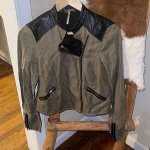 Free People Tan and Black Motorcycle Style Jacket